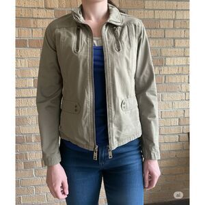 Khaki Zip-Up Utility Jacket with Pockets Women's Vintage Chore Coat